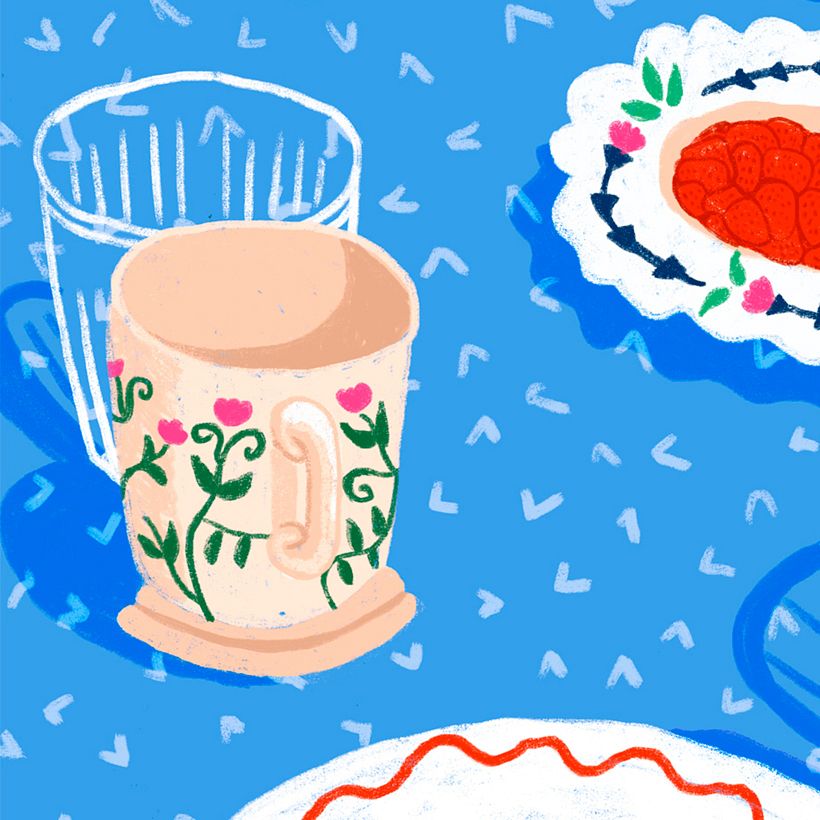 La vajilla de Desayuno en el jardín.