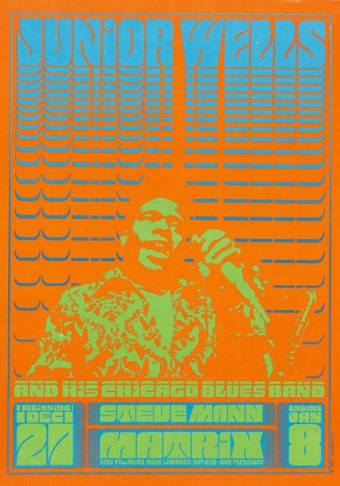 Cartel del concierto de Junior Wells diseñado por Víctor Moscoso.