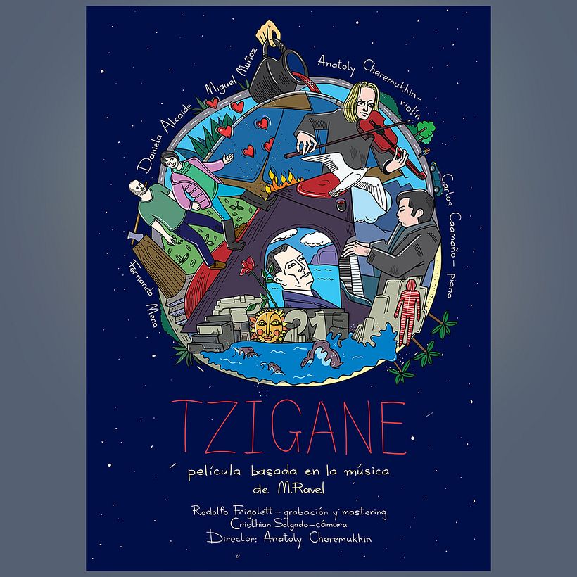 Poster for the short movie Tzigane. I couldn't find the right typography so I drew it myself))
