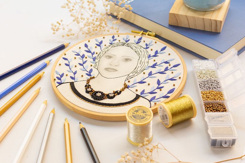 Meu projeto final do curso Estampagem e bordado de retratos realistas com Yamila Yjilioff 3