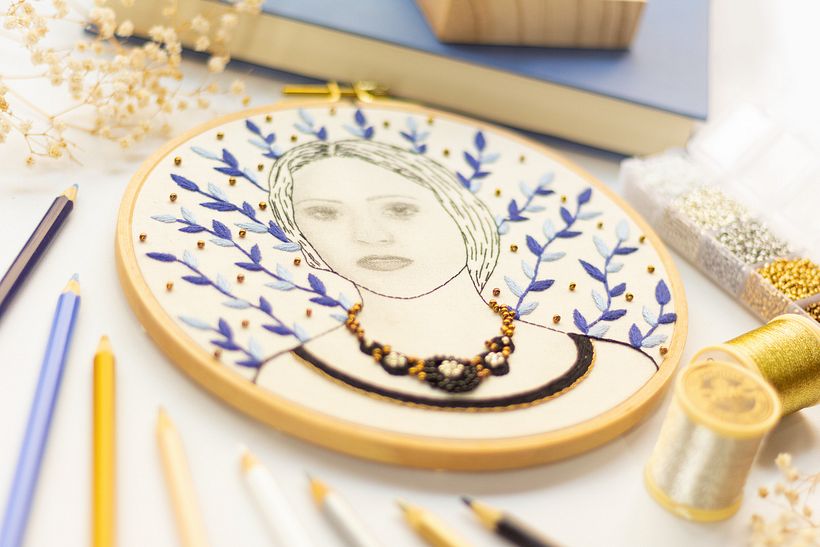 Meu projeto final do curso Estampagem e bordado de retratos realistas com Yamila Yjilioff 4