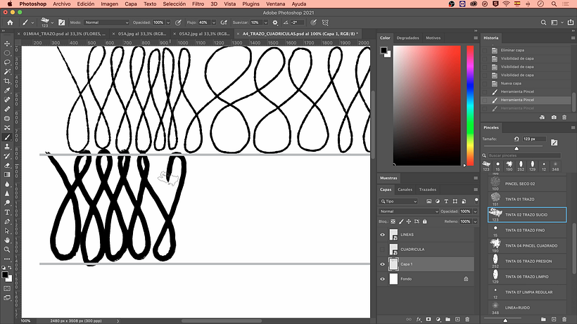 Repeat the same pattern with a different brush.