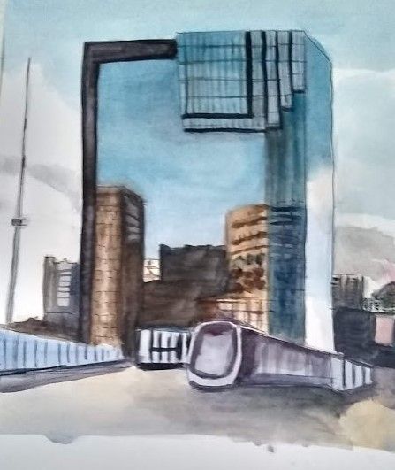 Half finished watercolour of Hyatt Regency Hotel