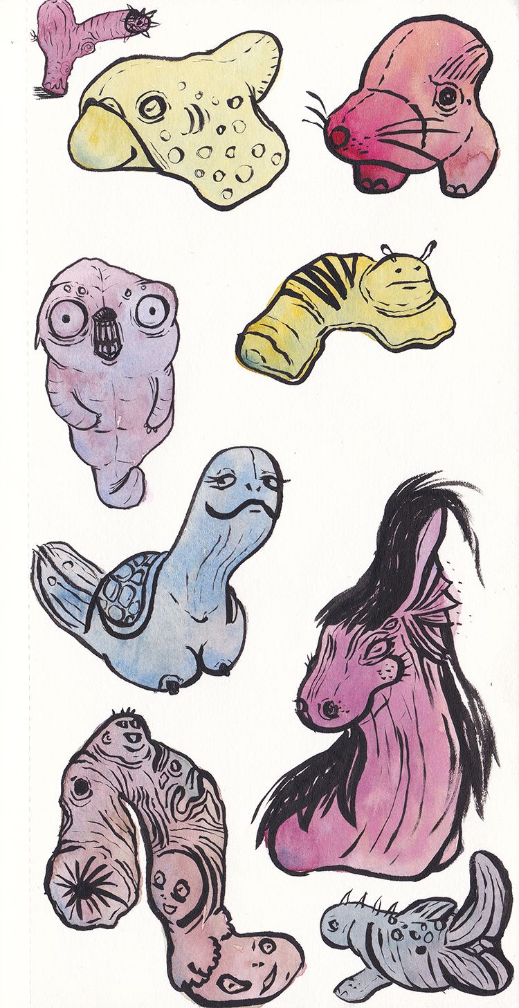 Watercolour blobs. I fell in love with this exercise. I do them everywhere...