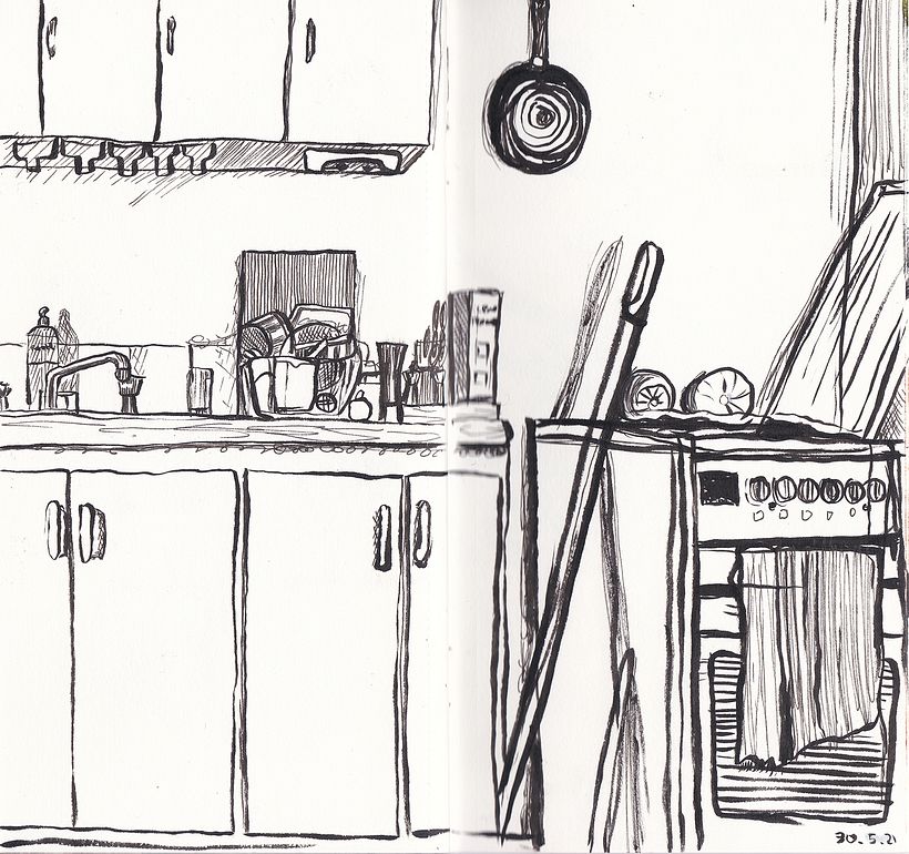 A rough sketch of my kitchen, and a bad scan of it....