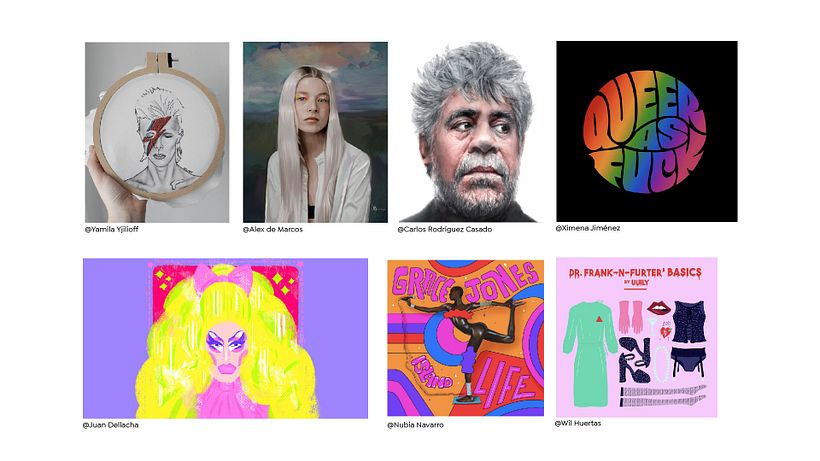 Examples of creative LGBTQ + themed pieces from Domestika teachers.