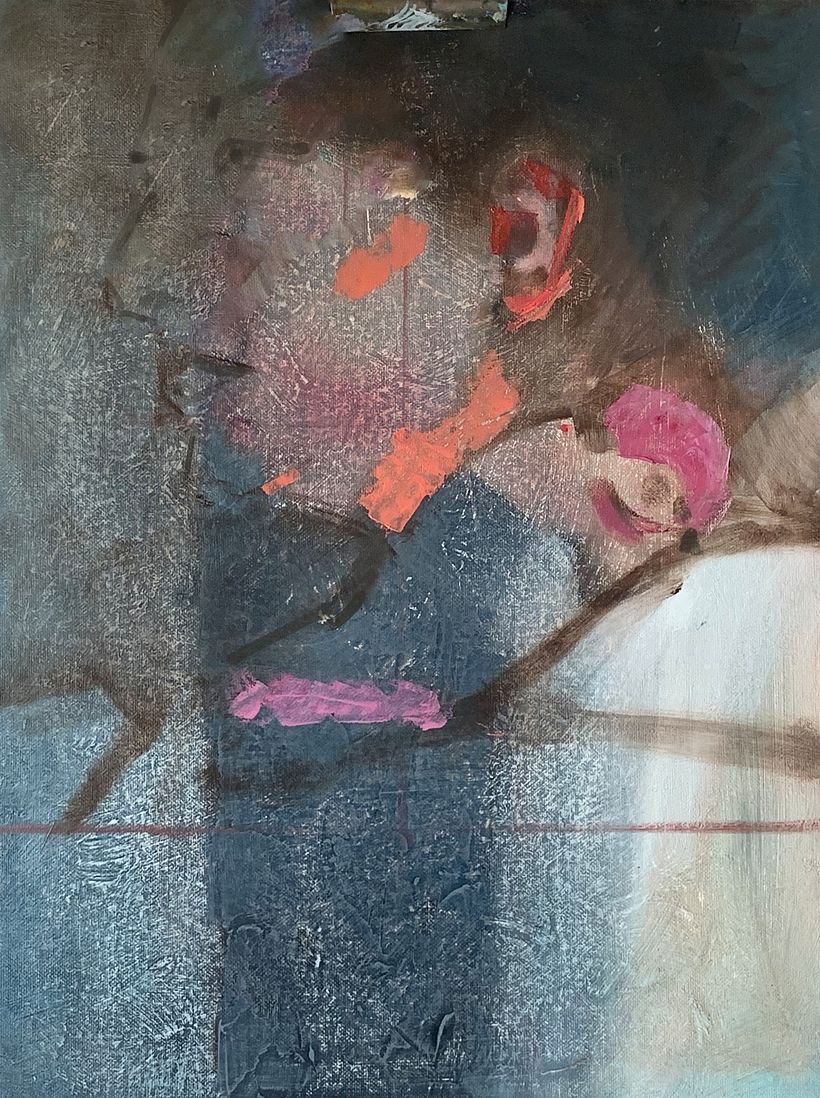 Rough sketch directly on masonite ( used one) and trying out colors -30x40 cm
