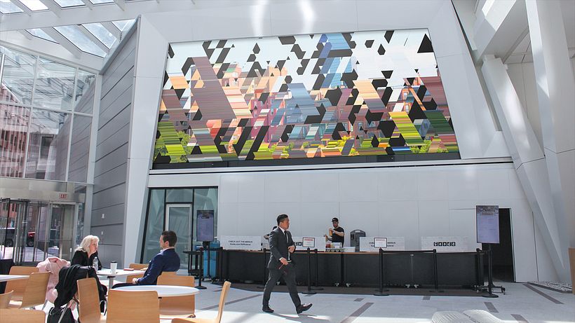 Local Fabric: A generative artwork that weaves crowd-sourced photography of Boston in a public atrium. 1