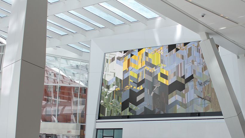 Local Fabric: A generative artwork that weaves crowd-sourced photography of Boston in a public atrium. 3