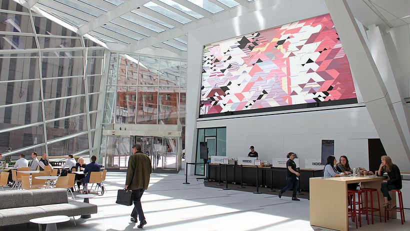 Local Fabric: A generative artwork that weaves crowd-sourced photography of Boston in a public atrium. 4