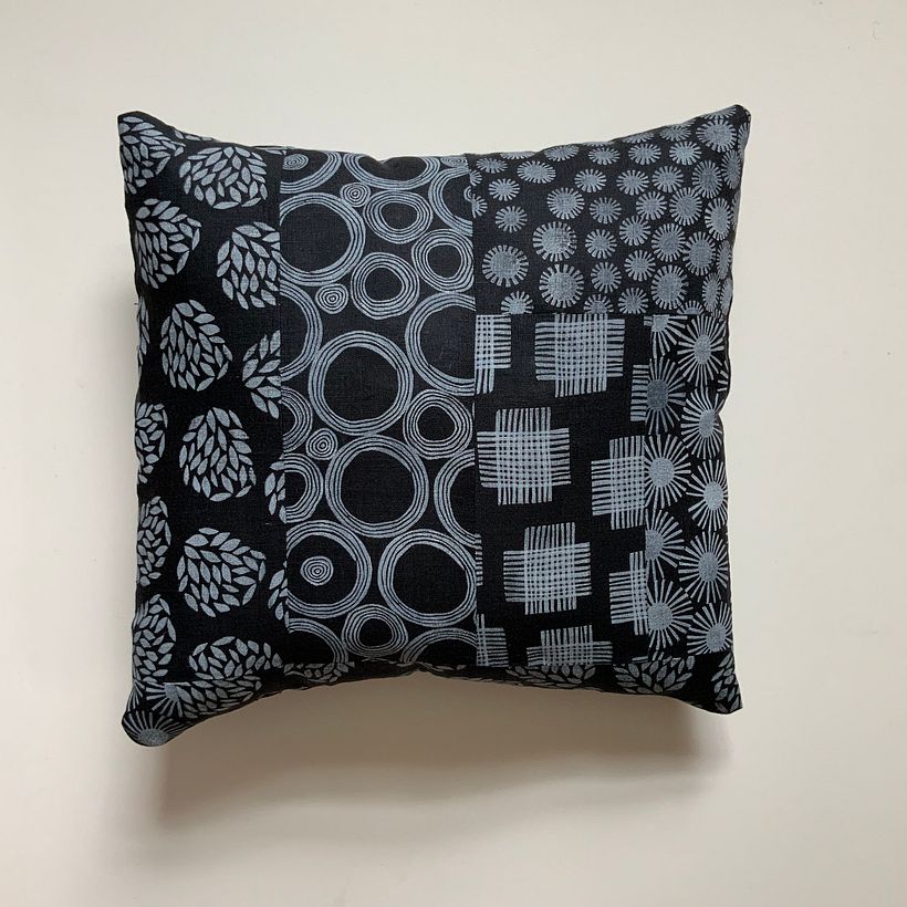 Hand stamped and hand Sewn Pillow 16"x16"