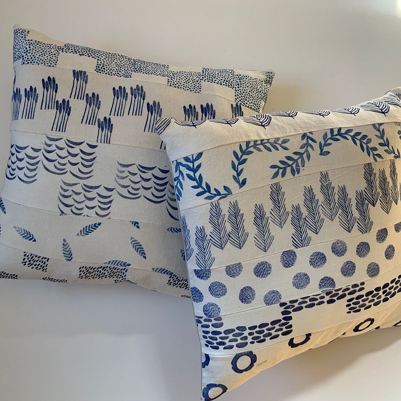 Hand Stamped and Hand Sewn Pillows 16"x16"