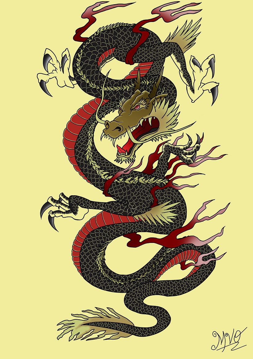 dragon estilo japones tradicional tamaño a4 para un cuadro