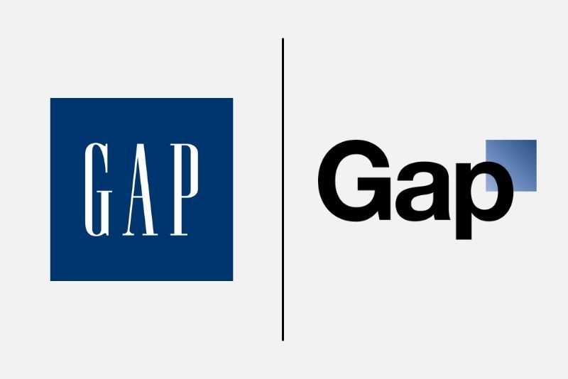 El logo original de Gap (izda.) fue cambiado (dcha.) pero no tuvo aceptación y se volvió de nuevo al original.