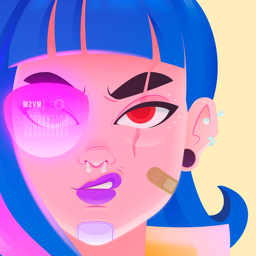 Cyber Punk Girl - Ilustración tradicional