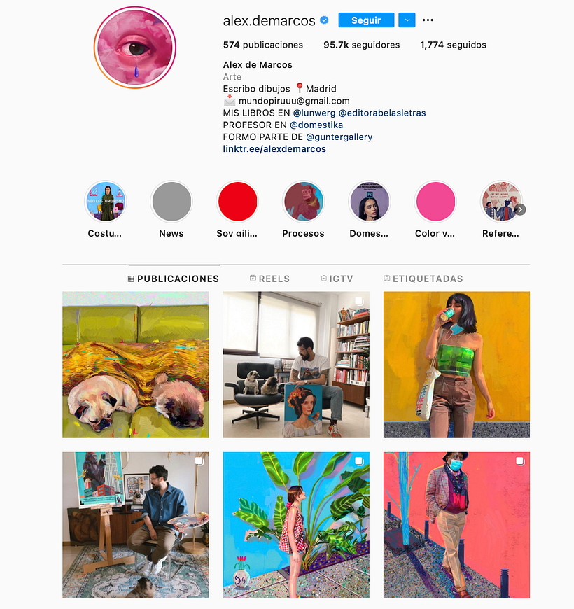 Perfil de instagram del ilustrador Alex de Marcos.