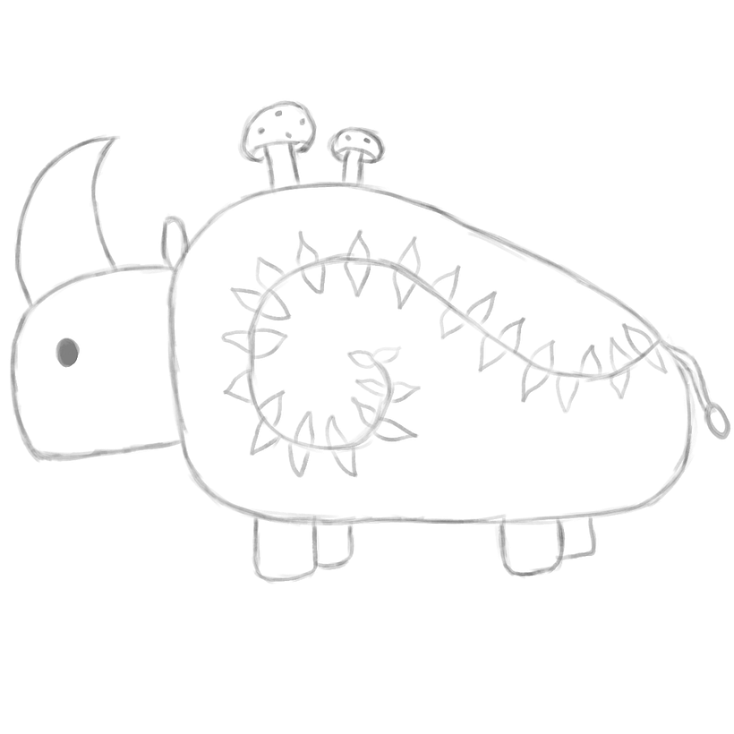 Rascunho de formas para o design do Rinoceronte.