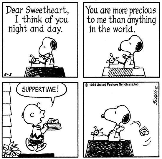 In 'Peanuts' we find a fantasy world in which one of the protagonists is Snoopy, a dog.