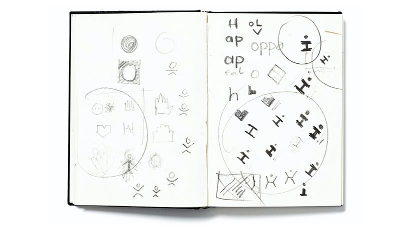 The sketchbook pages that show the key breakthrough