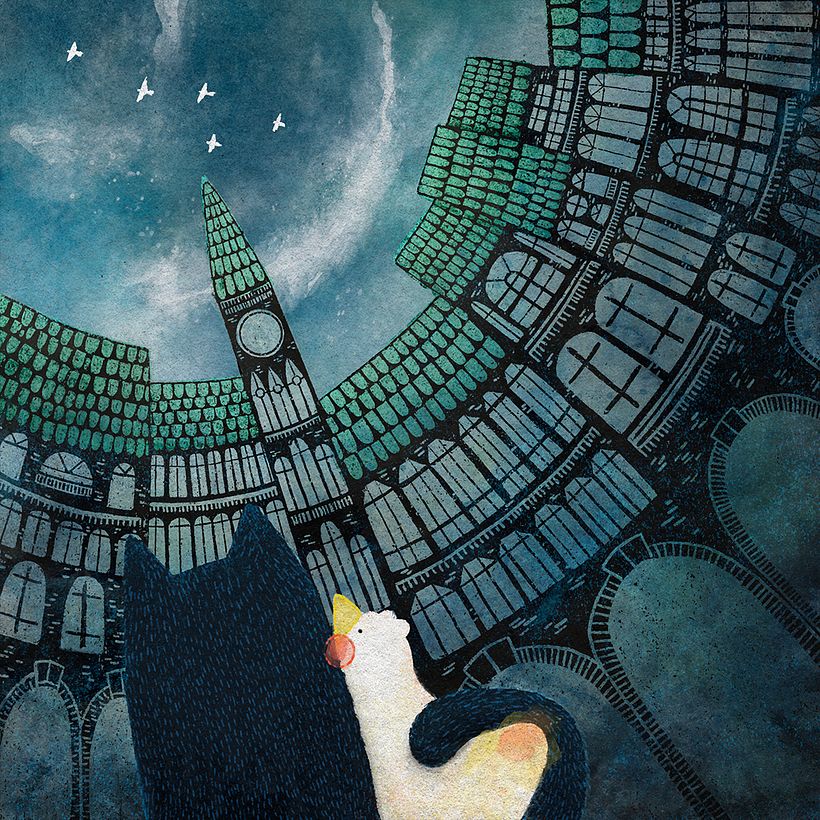 The Story of A Seagull and The Cat Who Taught Her To Fly - Traditional illustration