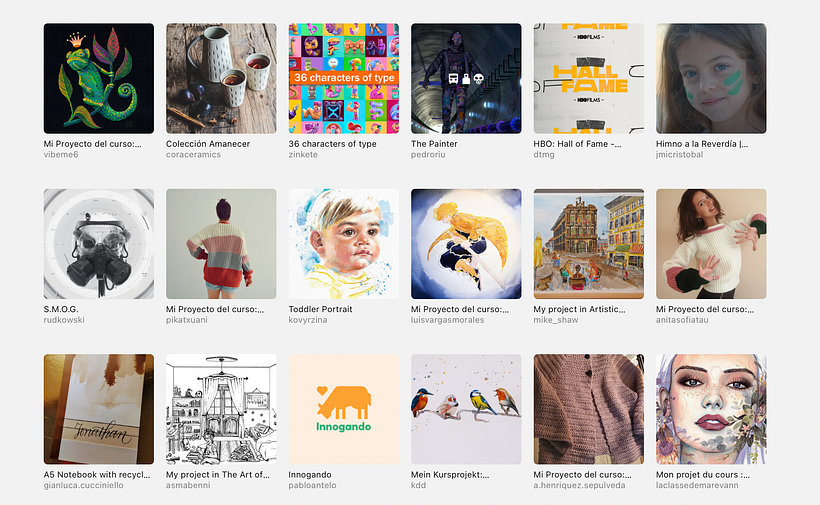 Project covers in the main page of the community.