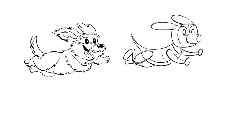 Using basic shapes to construct a dog in motion