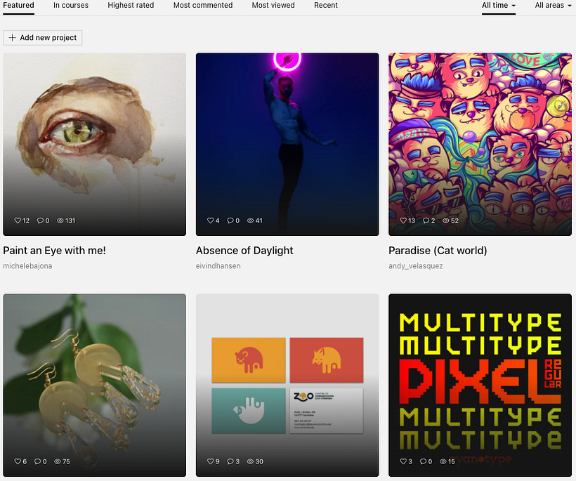 Main page featuring various outstanding projects posted by the community.