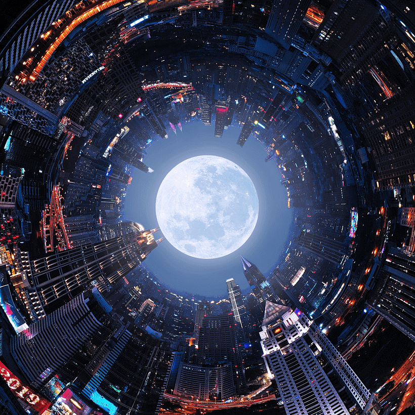 Creando un mini planeta inverso con la luna como su protagonista.