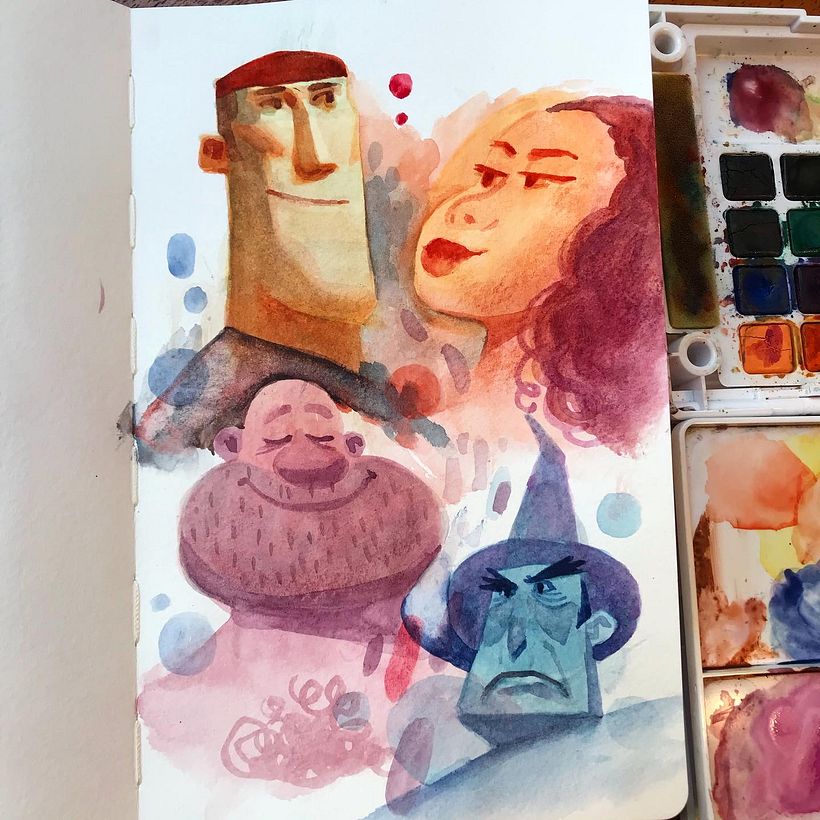 Shape-based invented portraits: Watercolor and Procreate 2