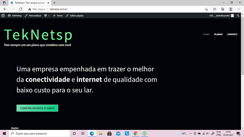 a página inicial