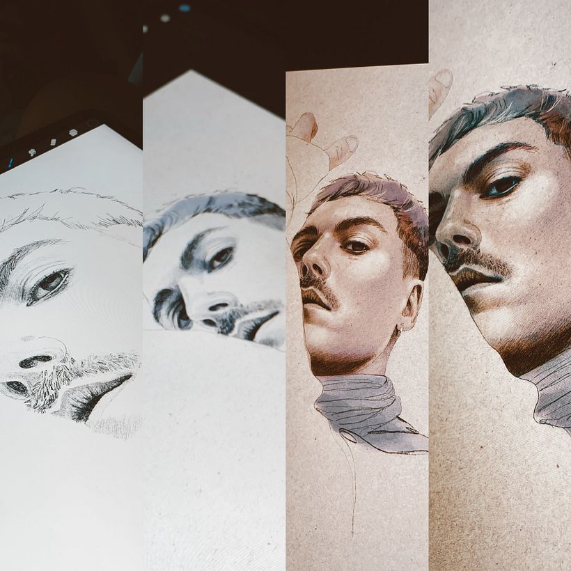 Proceso de creación de retrato digital de Alberto Jiménez (Miss Caffeina)