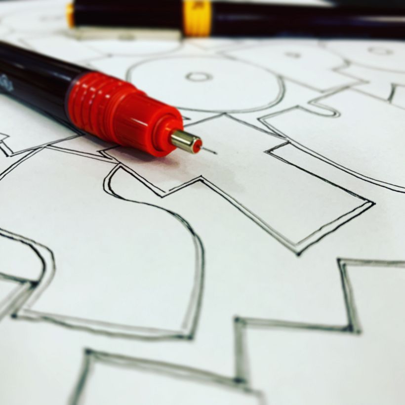 Rotring Rapidograph handlettering mischief on copy paper.