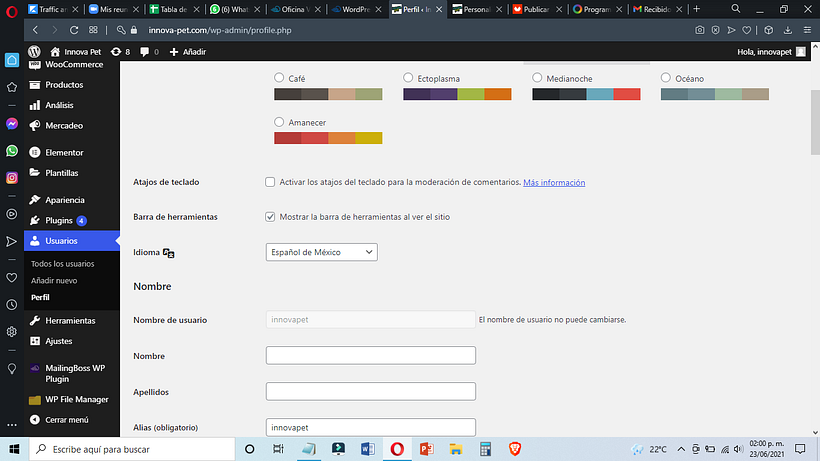 Tengo configurado el idioma a español