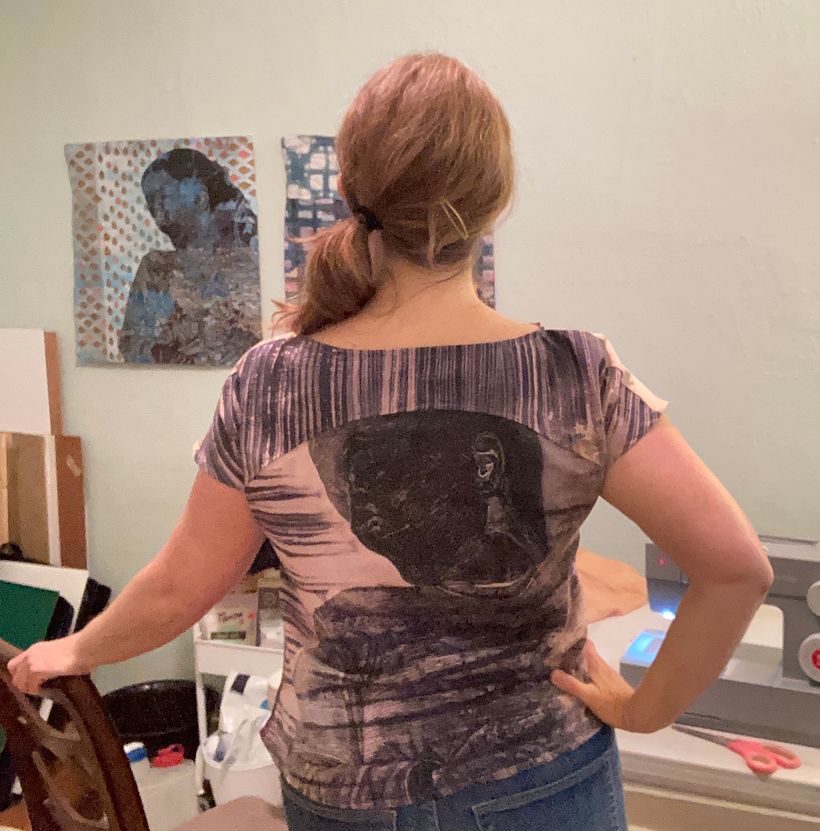 The artwork on the wall is from the same woodblock I used on the shirt. 