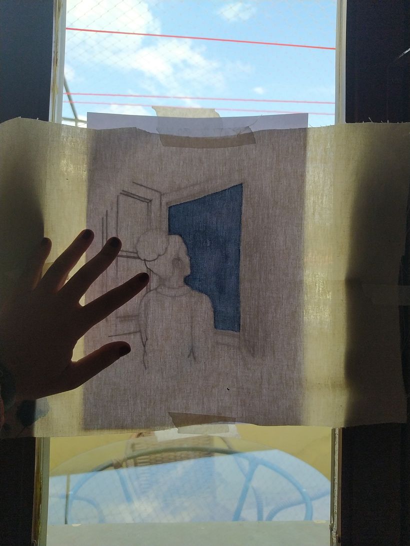 Segunda Etapa: Passar o desenho para o tecido após a pintura em aquarela