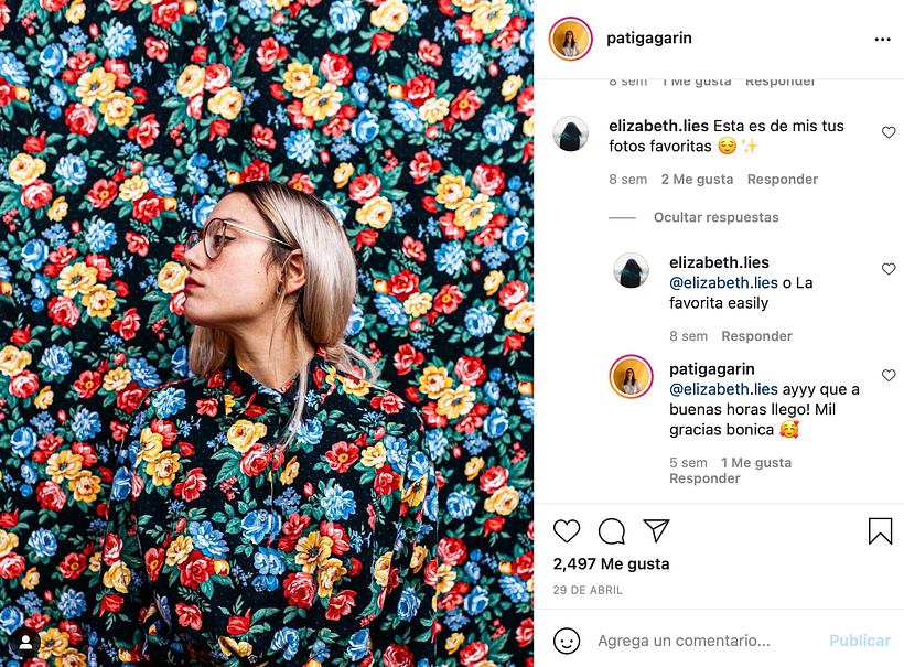 Pati Gagarin respondiendo uno de los comentarios en su perfil.