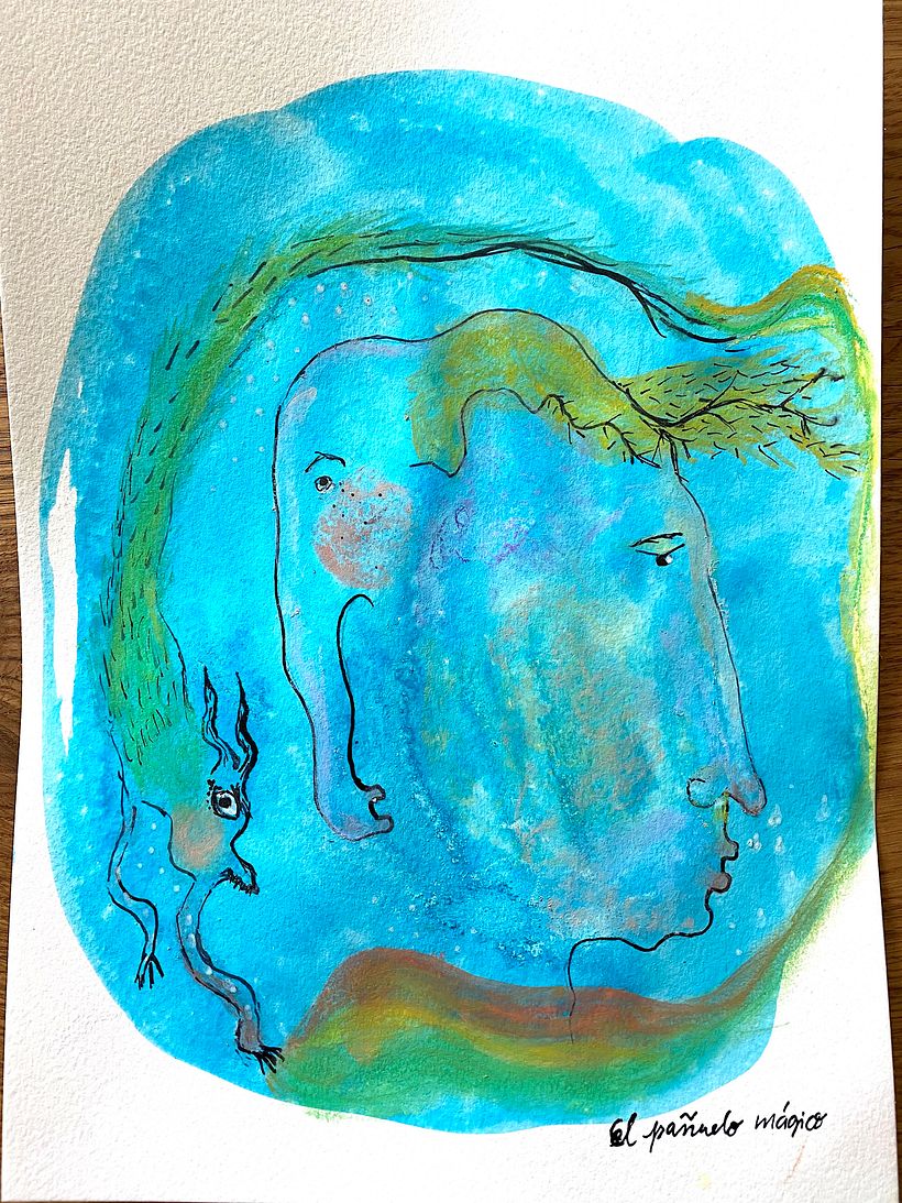 The magic scarf (ink/pastel)