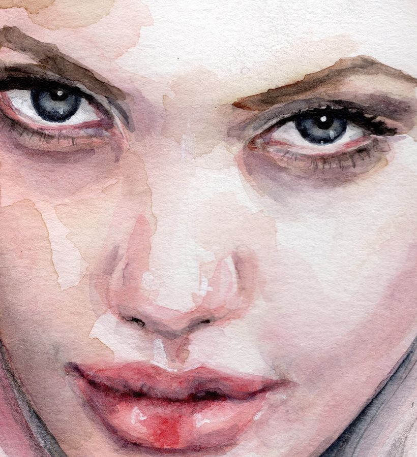 Watercolor portrait of Angelina Jolie.