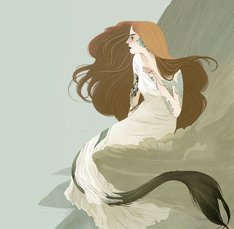 A mermaid illustrated by Laura Pérez.