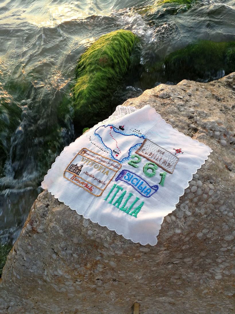 Embroidered memories of Loly Ghirardi's family.