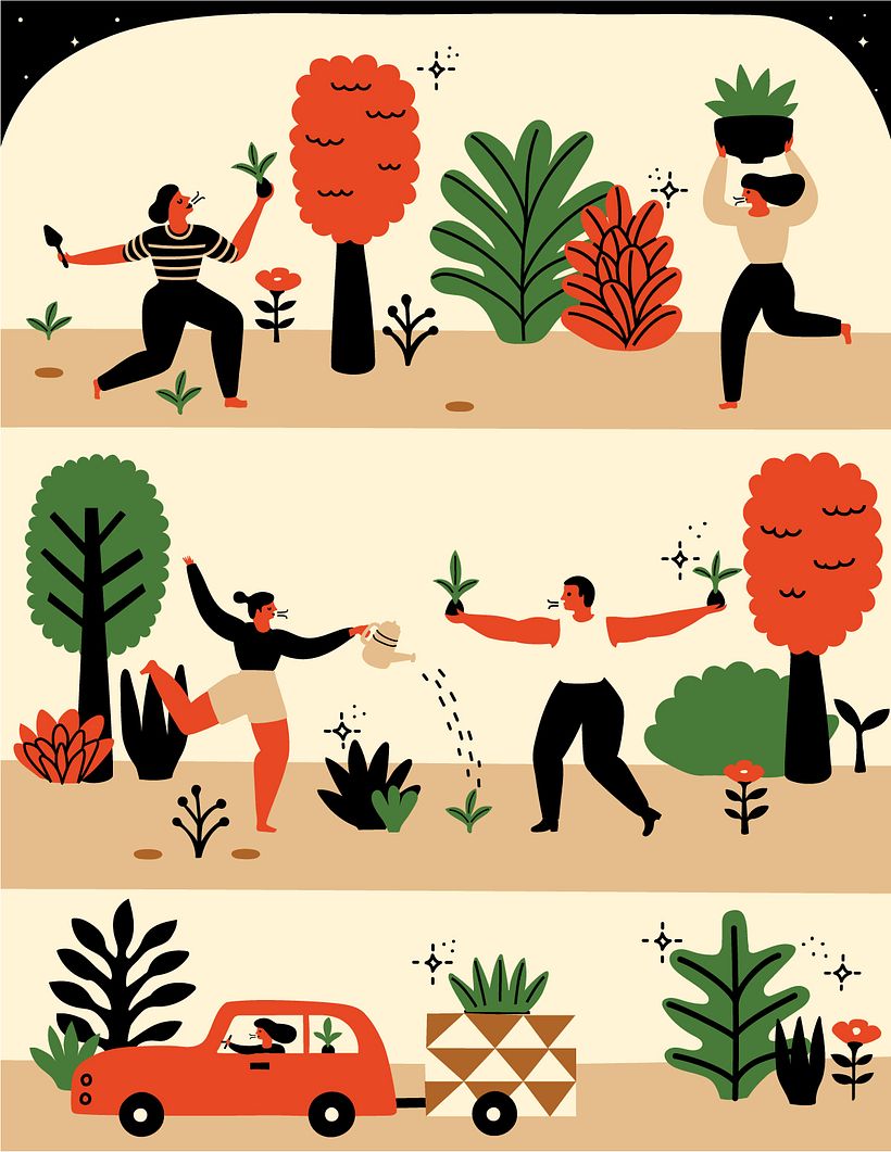 In this illustration you can see people interacting while breathing and growing plants
