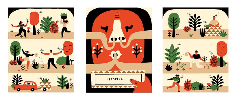 The three illustrations together, as they could used on a wall