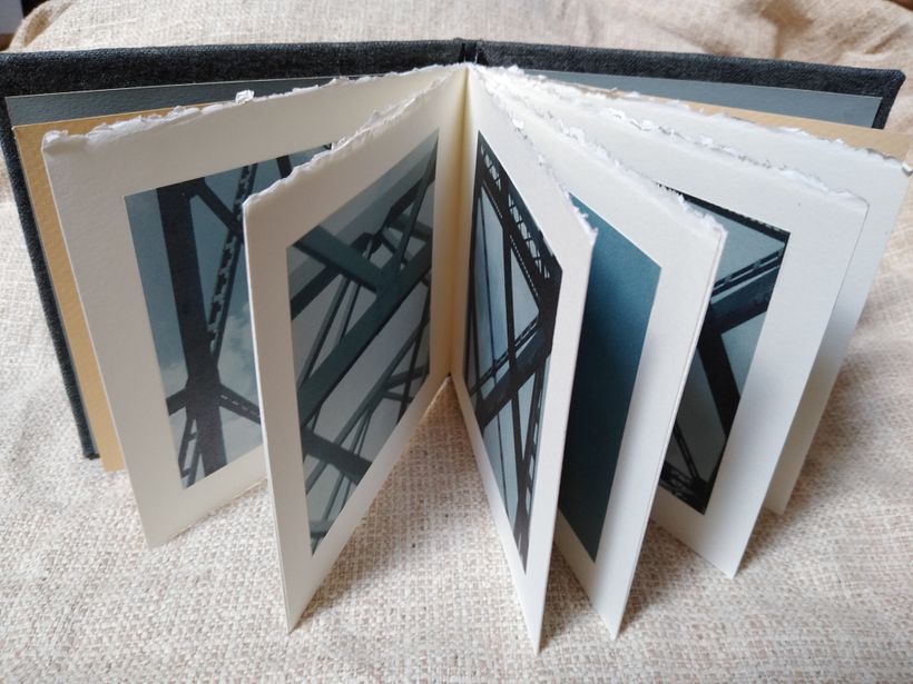 Interior: Bridges Clouds: inkjet print on silver toned paper mounted on Arches; silk screened Fabriano end papers