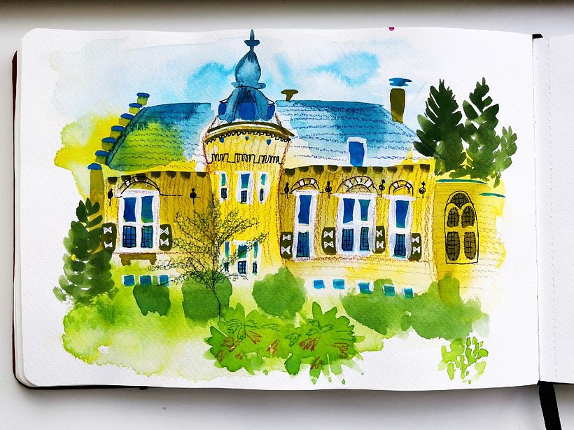 My project in Pictorial Sketchbook with Gouache course, the buildings in Dordrecht 2