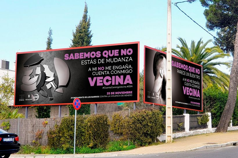Vallas Sabemos que no estás de mudanza y Sabemos que no parece un buen tipo. Campaña 25N
