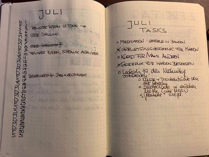My monthly task list 
