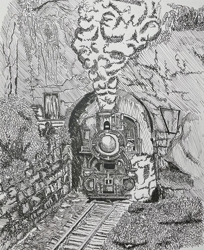 Train in Ink Drawing 1
