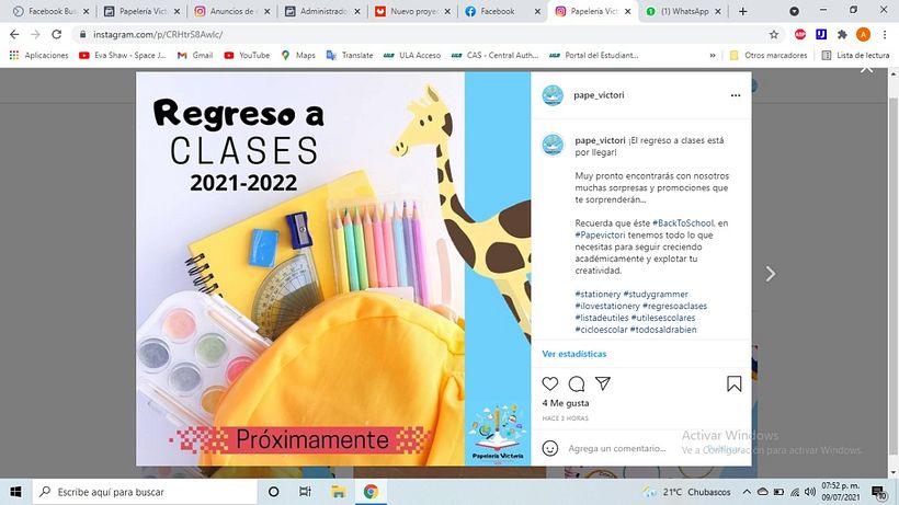 La publicación que decidí promocionar. 
