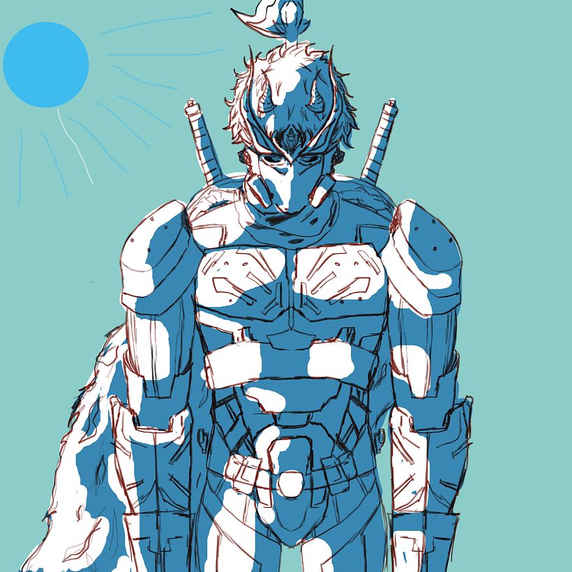 como paso adicional hice el boceto en colores frios para ponerle colores blancos imitando la luz