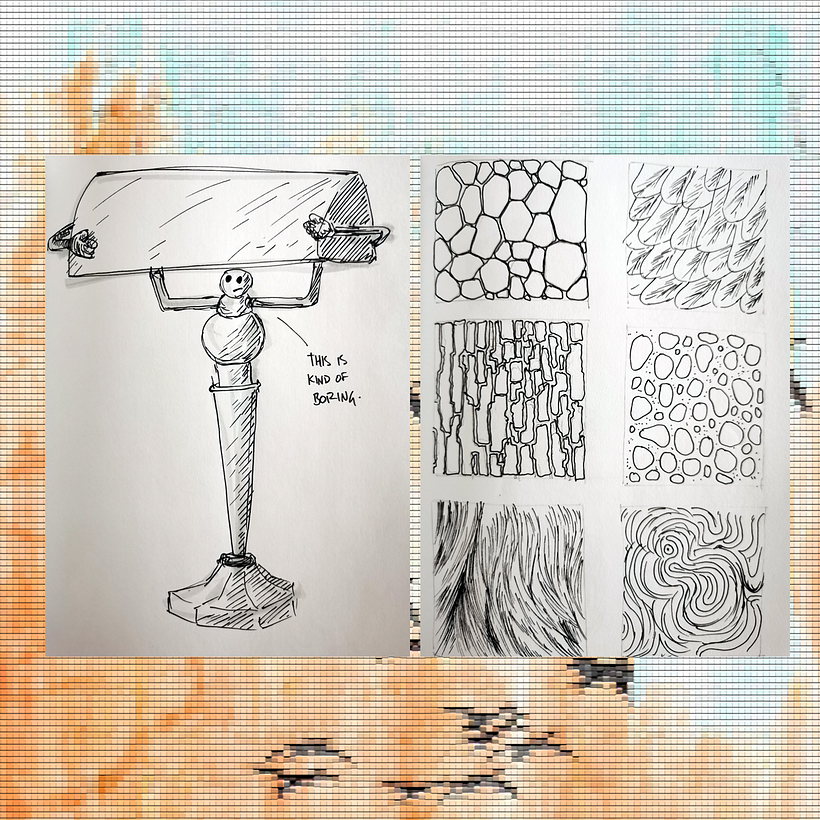 7. Personified (bored) reading lamp / 8. Textures from observation.